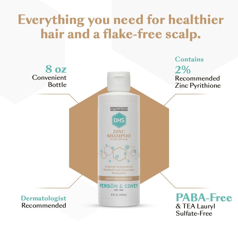DHS Zinc Shampoo – Dandruff Shampoo – for Flaky and Dry Scalp with 2% Zinc Pyrithione, 8 oz