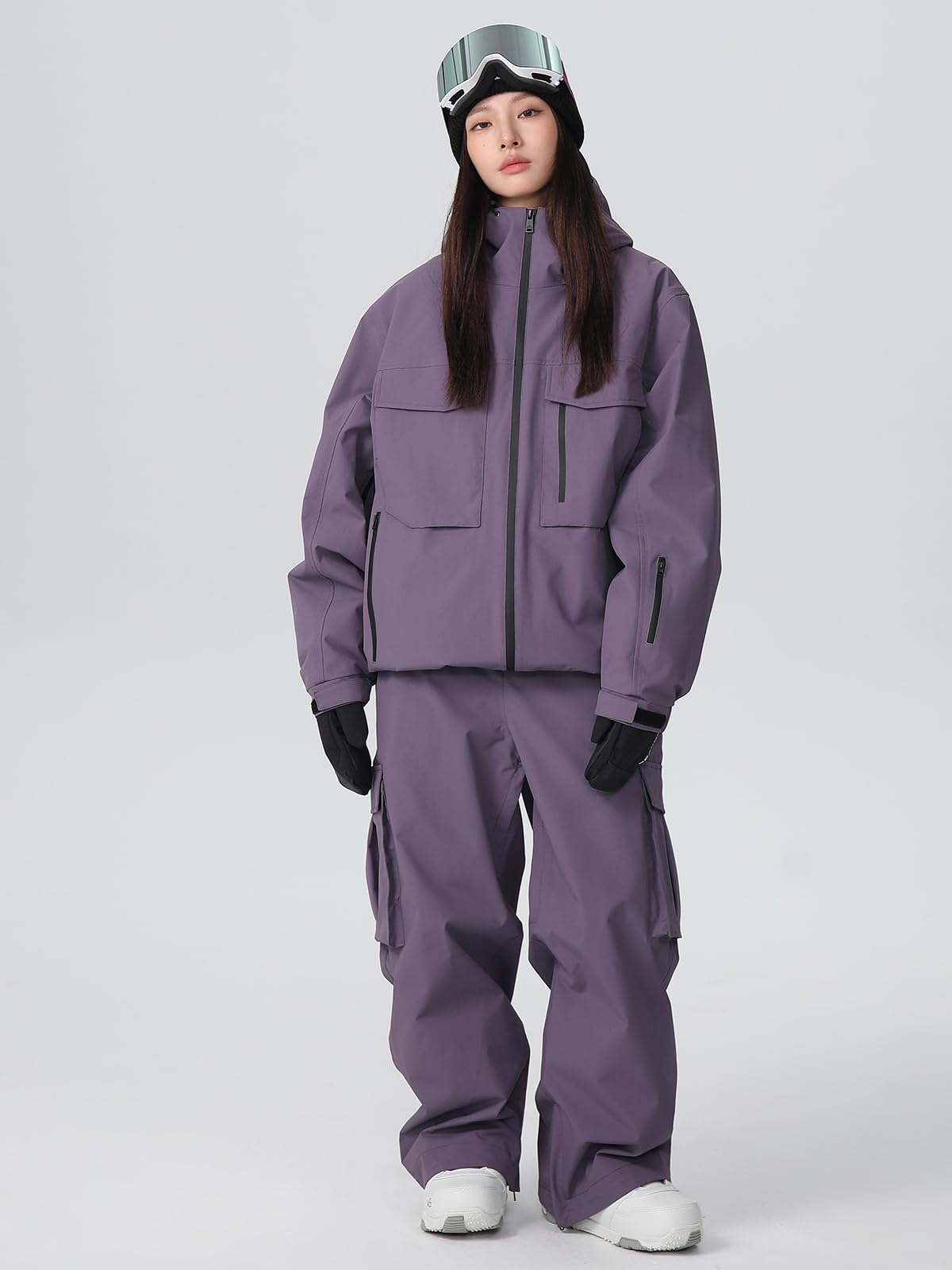 Women's Snow Snowboard Suits Baggy Men's Ski Jacket and Pants Set Insulated Snowsuits Waterproof Winter(Purple,S)