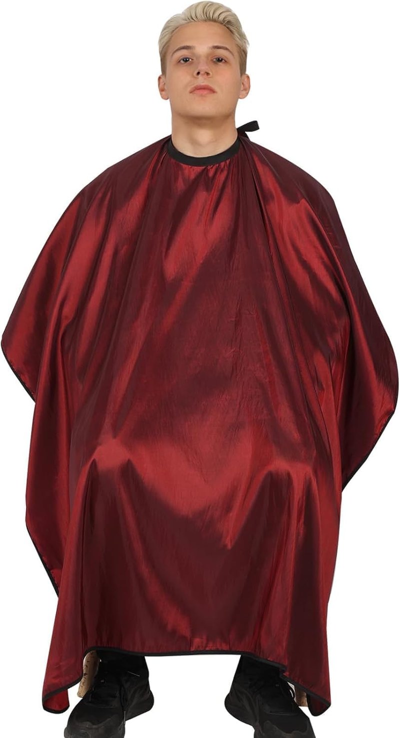 Hair Cutting Cape Set - Waterproof Anti-Static Barber Cape with Neck Brush & Disposable Paper | Large 57" x 51" (Wine Red)