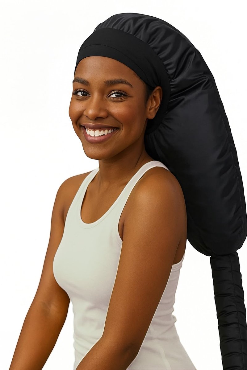 Hooded Hair Dryer for Curly Hair, Large Adjustable Blow Dryer Cap, Portable Hair Dryer Bonnet Attachment, Soft Diffuser for Fast Drying & Deep Conditioning, Headband Integrated Design (Black)