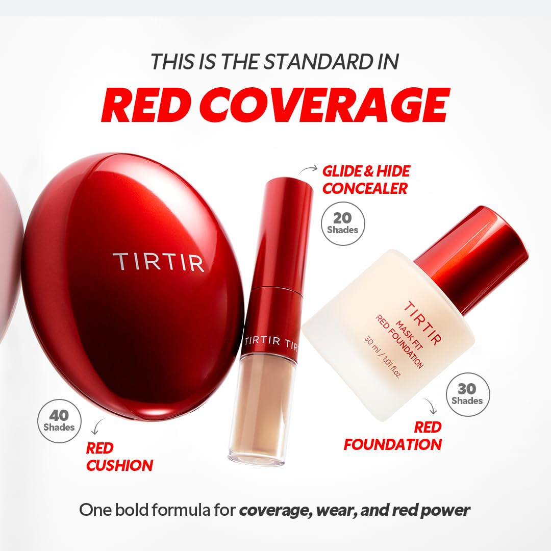 TIRTIR Mask Fit Red FoundationㅣLong Lasting Flawless Coverage, Energy Essence, Lightweight, Hydrating, Pore-Blurring, Breathable Satin Finish, Makeup, Radiant Skin, #22N Shell Beige, 1.01 Fl Oz