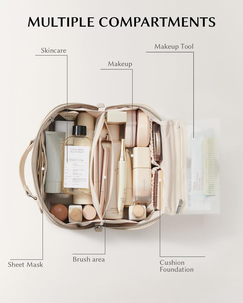 EACHY Makeup Bag, Large Capacity Provence Travel Toiletry Bag, Waterproof Cosmetic Bags for Women Large Capacity Makeup Pouch with Divider and Handle