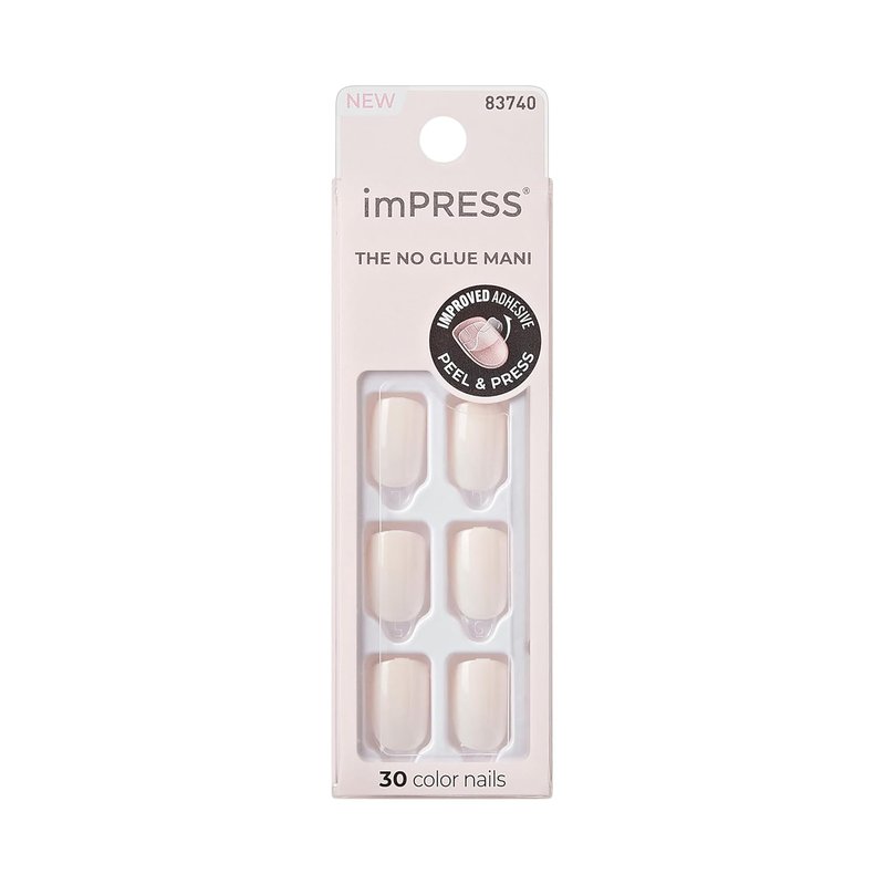 Kiss Impress No Glue Mani Press-On Nails - Point Pink Short Squoval | 30 Nails, Prep Pad & More