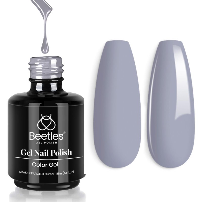 Beetles Grey Gel Nail Polish, 15ml Summer Grey Blue Gel Polish Soak Off UV LED Nail Lamp Nail Art Manicure Salon DIY Home 0.5Oz Nail Polish for Women
