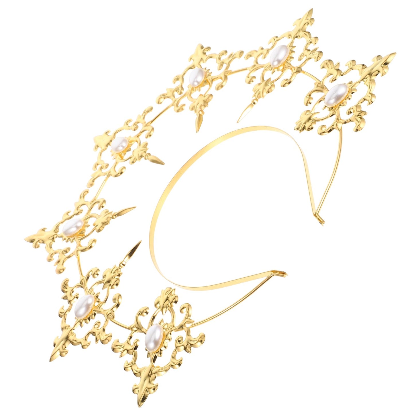 Uonlytech Angel Bridal Gold Halo Headband, Angel Halo Headband Crown Retro Goddess Halo Hair Band Wedding Headpiece for Women Girls Bridal