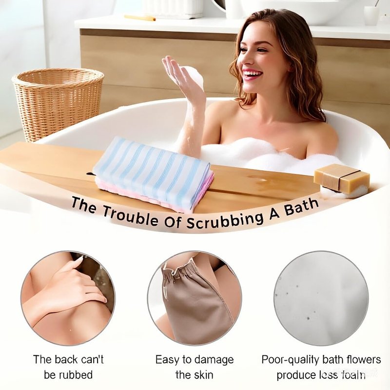 Exfoliating Body Scrubber, Back Scrubber for Shower, Japanese Exfoliating Washcloth Towel, Loofah Sponge Net Body Exfoliator for Men Women+Free Loofah Dish Towel (4Pcs Long Bath Towel)