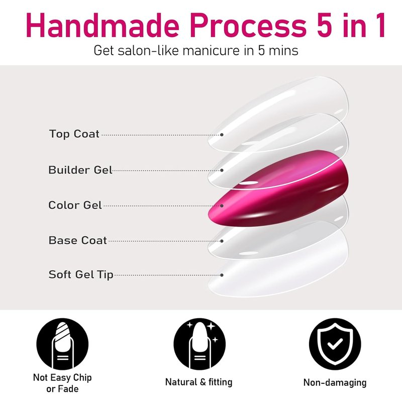 Cat Eye Press-On Nails - Short Hot Pink Almond Shape | 30 Reusable Glossy Fake Nails with Glue & Remover