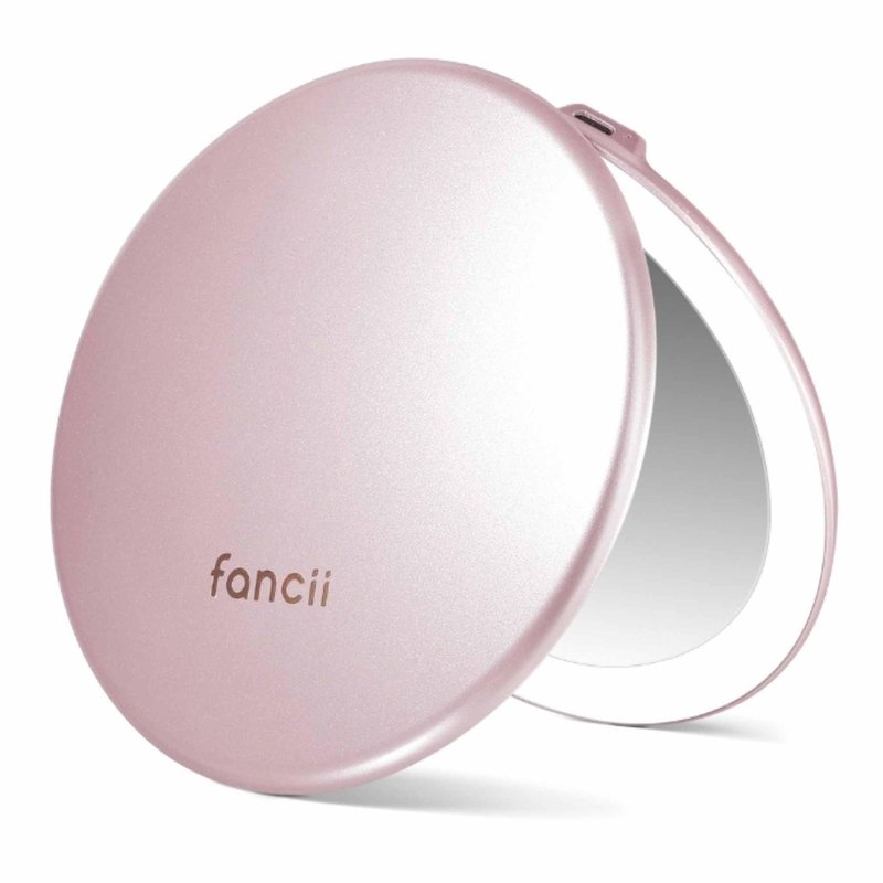 Fancii Taylor LED Lighted Travel Makeup Mirror, Rechargeable with 10x/1x Magnifying & 3 Light Settings - Compact, Portable, Large 5” Wide Hand Mirror for Handbag and Purses (Rose Gold)