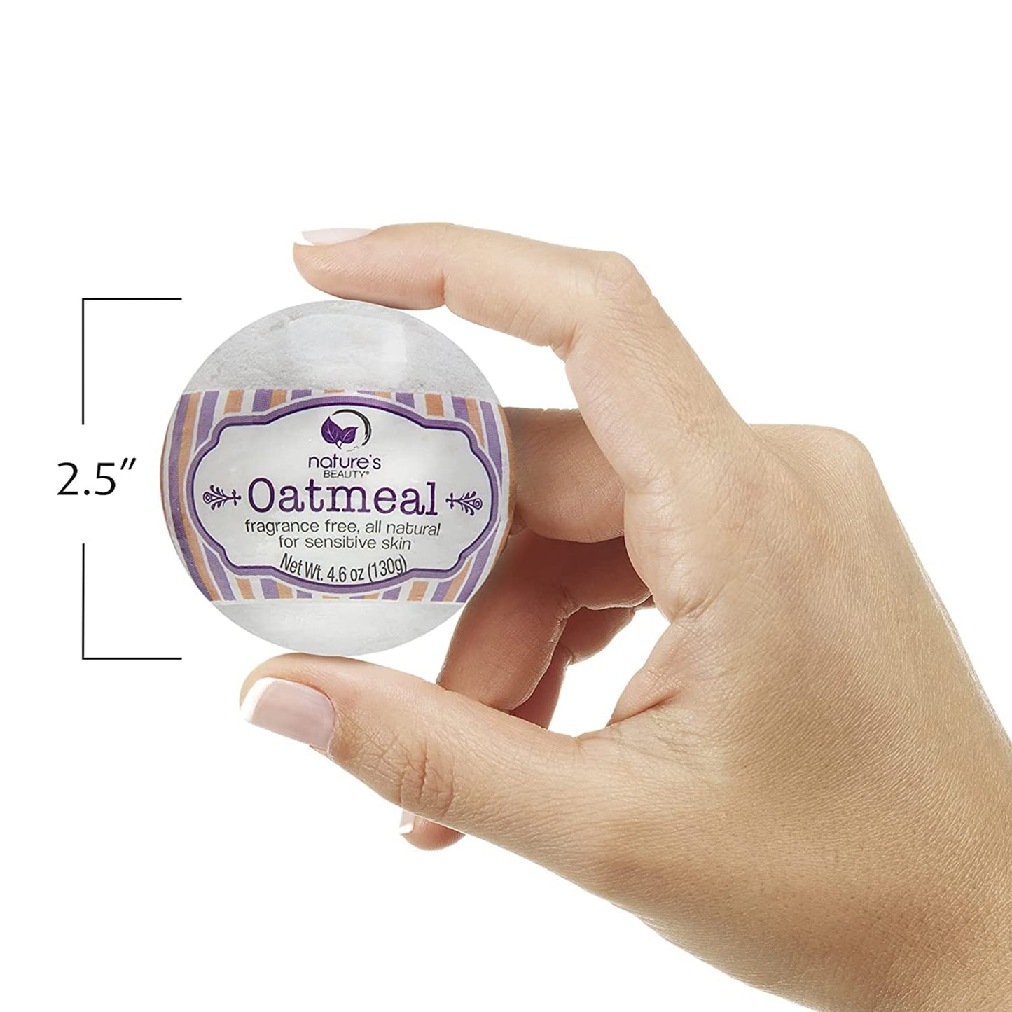 Nature's Beauty Oatmeal Fragrance-Free Bath Bomb Multi-Pack - Natural Hand Crafted, Non-Staining, Luxury Fizzy Spa Bomb, Sooth Dry + Itchy Skin Made w/Almond + Coconut Oil, 4.6 oz (4 Pack)