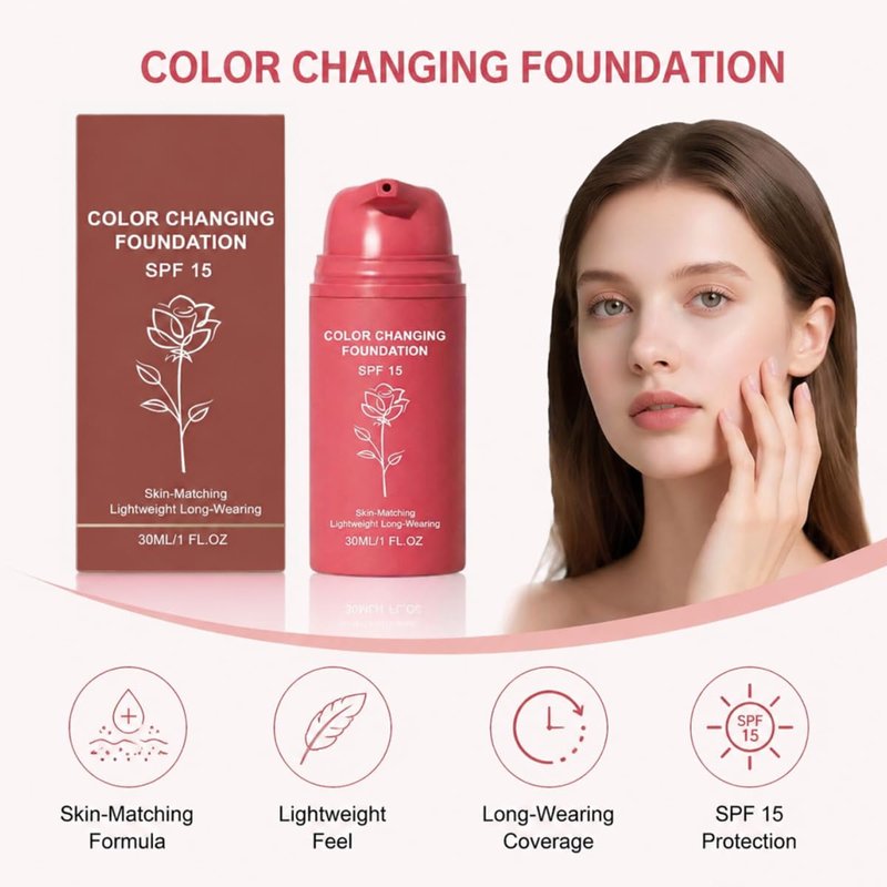 Color Changing Foundation for Mature Skin - Adjusts to Skin Tone, Conceals Fine Lines & Wrinkles | Hydrating & Lightweight (30ML/1 FL.OZ)