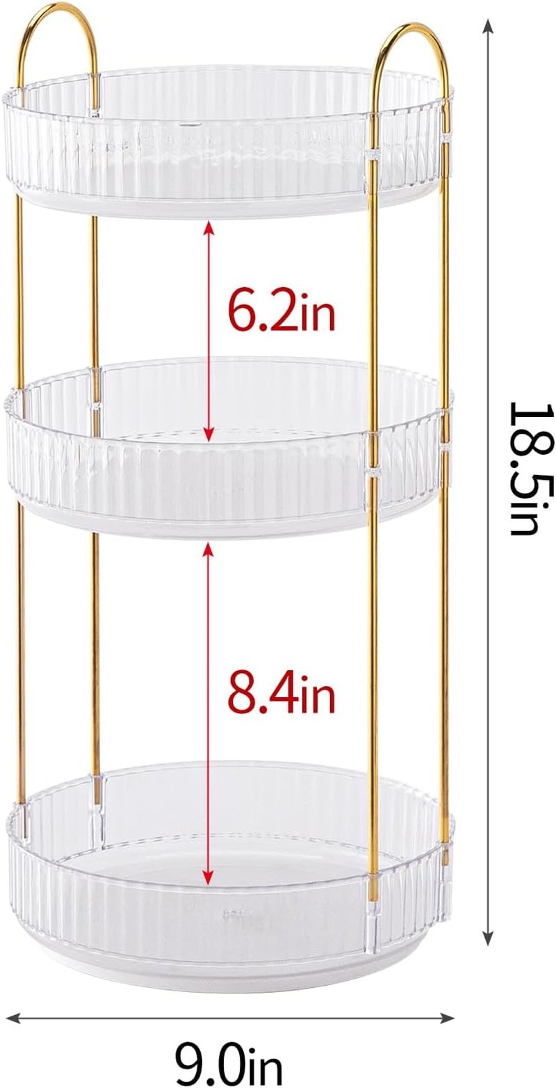 Skiennix 360° Rotating Makeup Organizer - 3-Tier Perfume & Skincare Storage - Space-Saving Clear Design