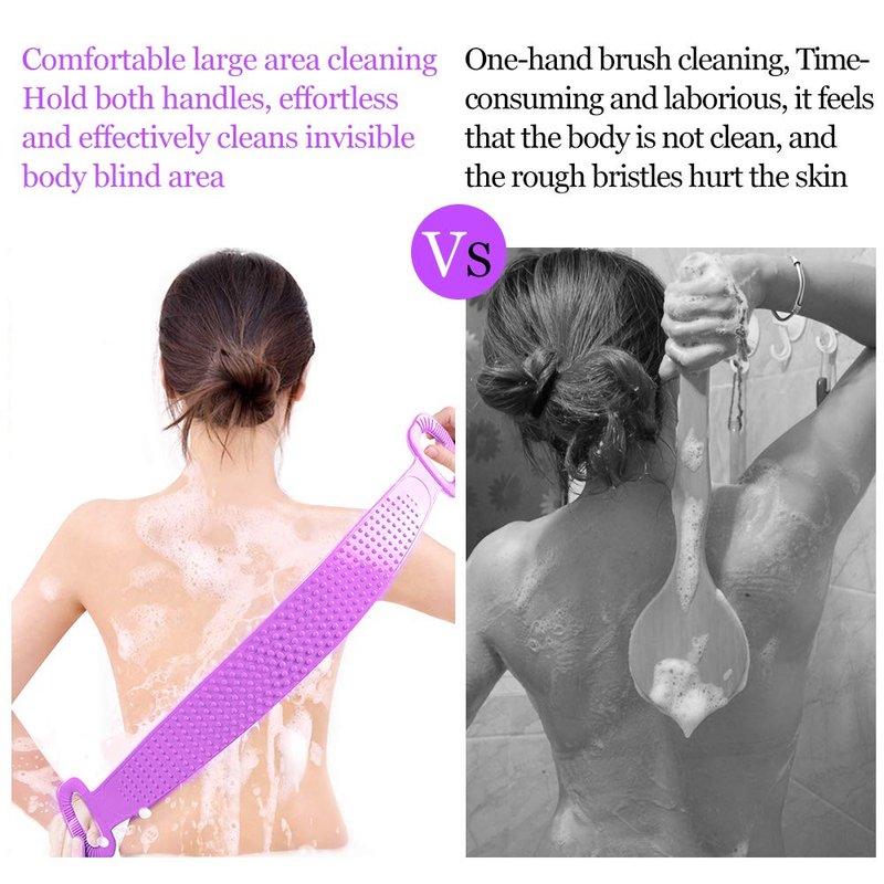 Inmorven Exfoliating Back Scrubber for Shower with Handles, 30 Inch Double-Sided Back Exfoliator Body Scrub Towel, Exfoliating Washcloth Bath Tool for use in Shower, Clean Skin for Men & Women(Purple)