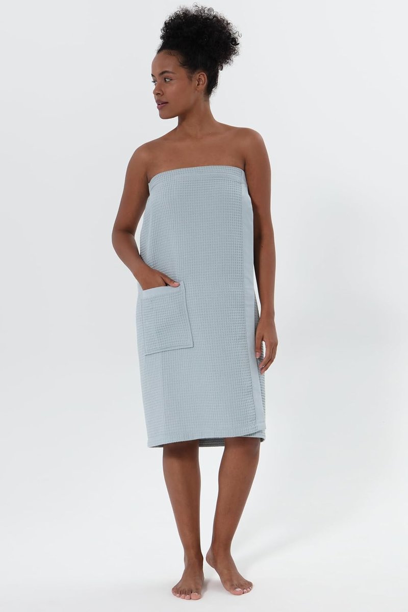SEYANTE Women's Organic Waffle Spa Wrap - GOTS Certified 100% Turkish Cotton, Lightweight & Adjustable