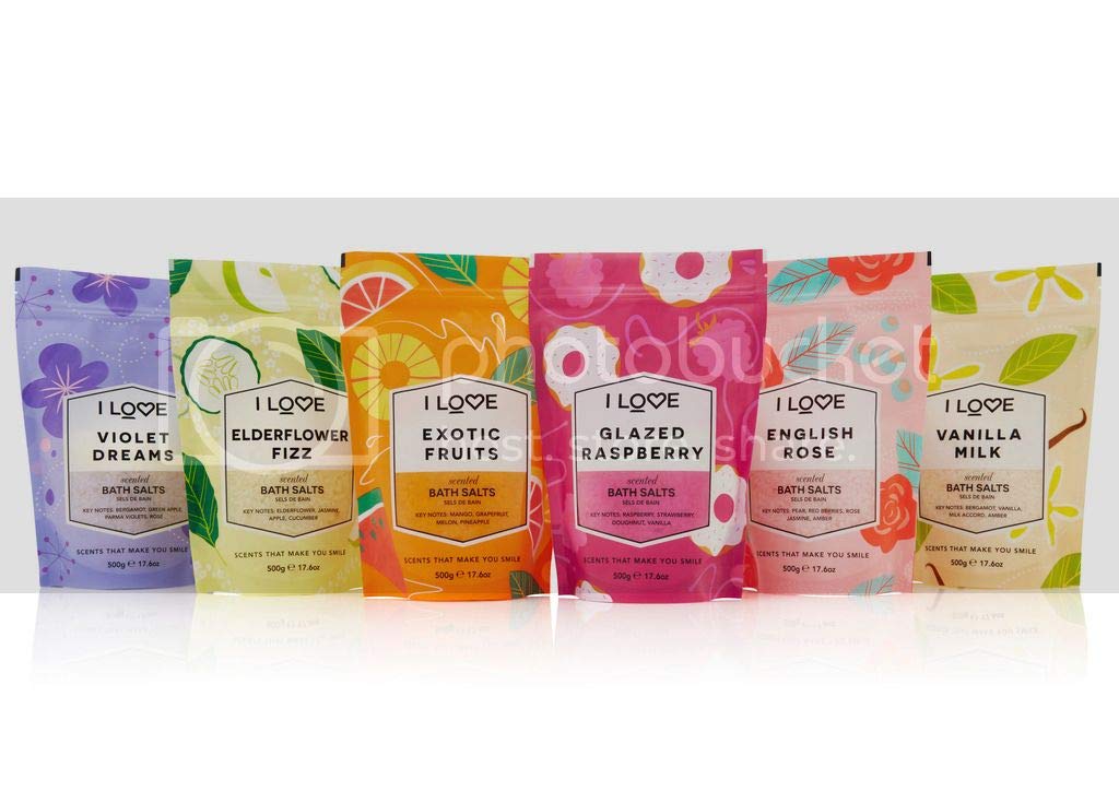 I Love English Rose Scented Bath Salts - Relaxing, Hydrating Bath Soak - Rose Bath Salts with Natural Fruit Extracts - Skin-Softening - 17.6 oz