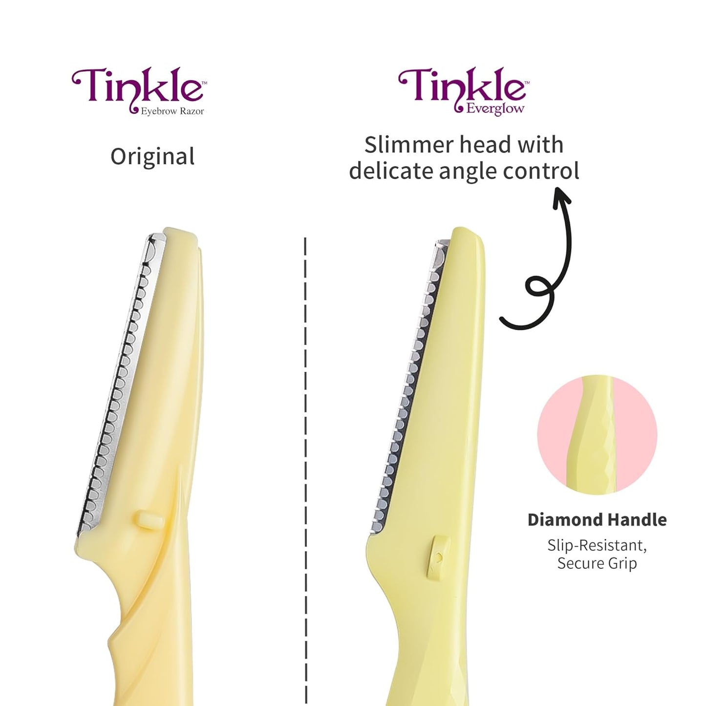 Tinkle Everglow Dermaplane Razor - Eyebrow & Face Hair Remover | 12 Count, Stainless Steel Blades
