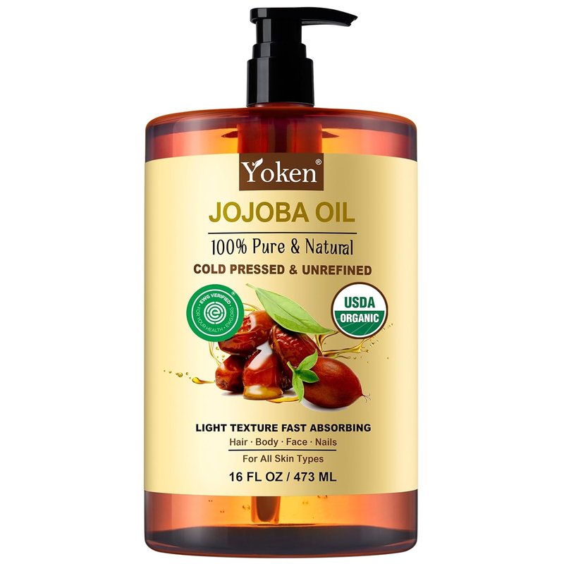 Organic Jojoba Oil - 100% Natural Cold Pressed Moisturizer | 16 fl oz for Hair, Skin & Face