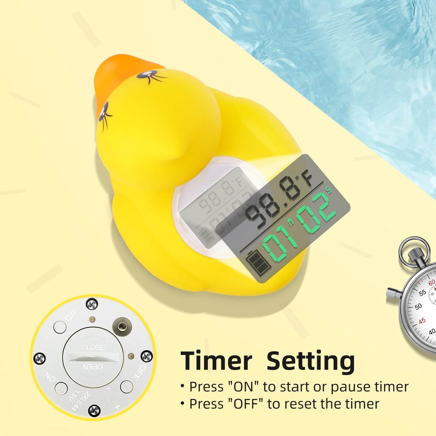 BabyElf Baby Bath Thermometer, Digital Bath Tub Water Temperature Monitor with Fast & Accurate Readings, Floating Duck Toy for Infant & Toddler Bathtub, Room Temperature Display