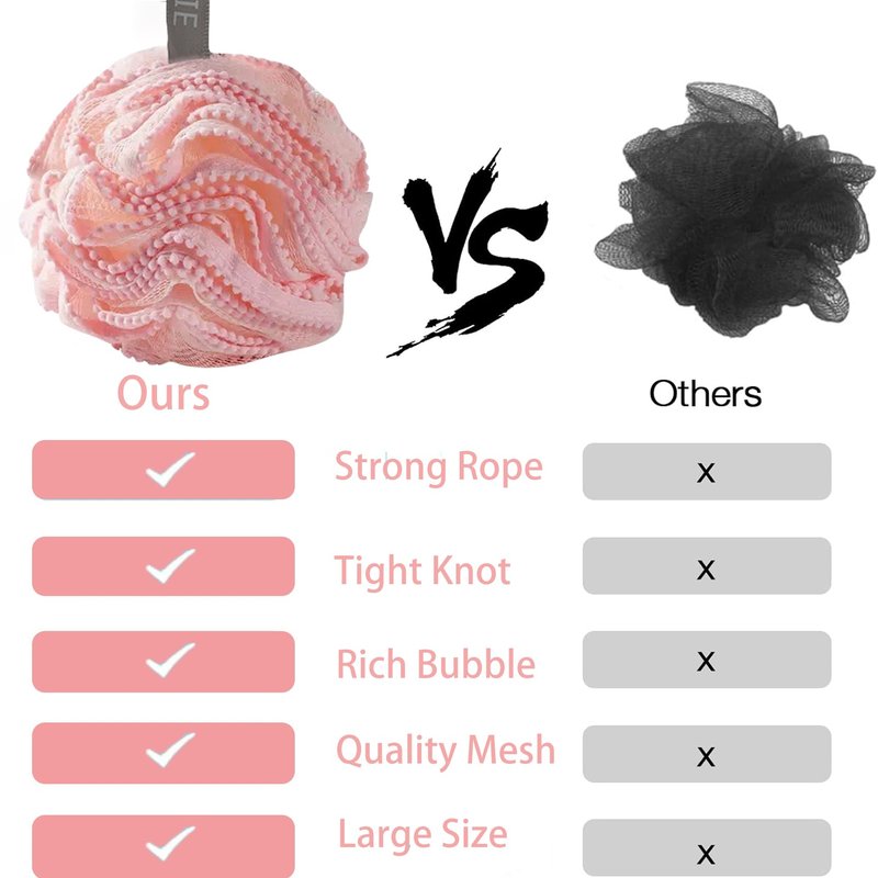 2 Pack Bath Sponge Poufs, Pink & White Exfoliating Mesh Shower Balls, Soft Loofah Sponges for Women and Men, Bathroom Bathing Accessories