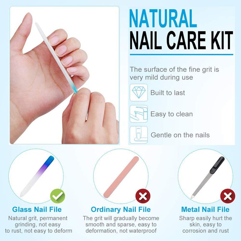 6 Pack Glass Nail File with Case, Crystal Fingernail Files Set, Double Sided Finger Nail Files, Professional Manicure Nail Care for Women