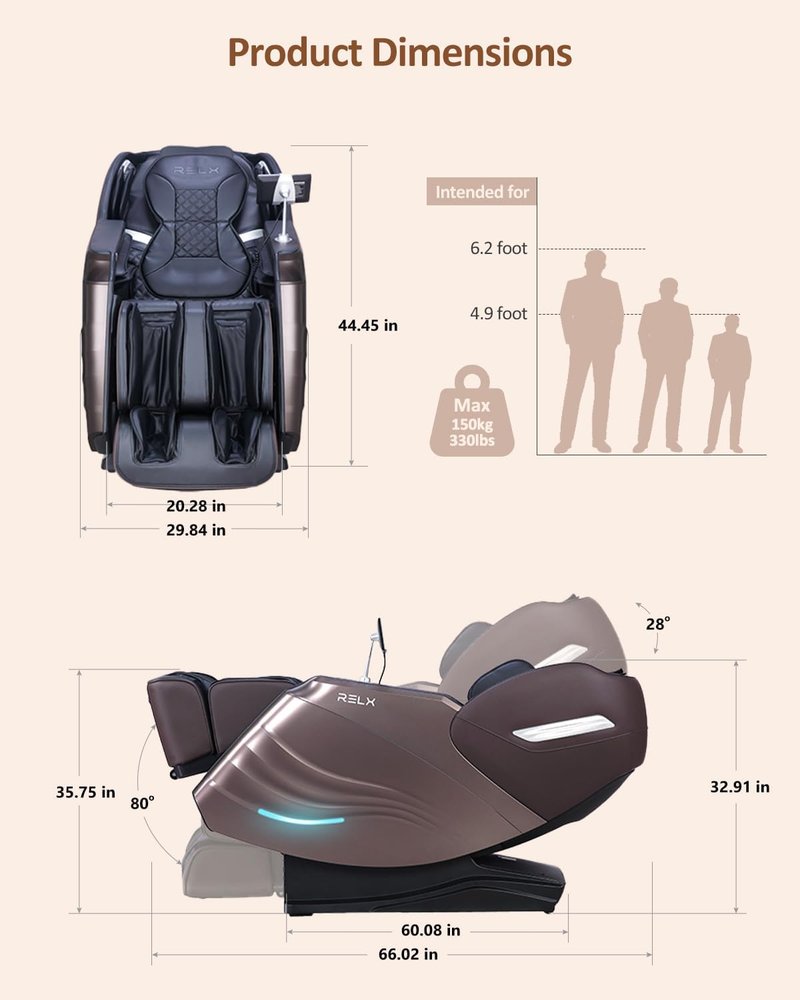 RELX Full Body Massage Chair - 20 Modes, Zero Gravity, Shiatsu with Heat & AI Control | Brown