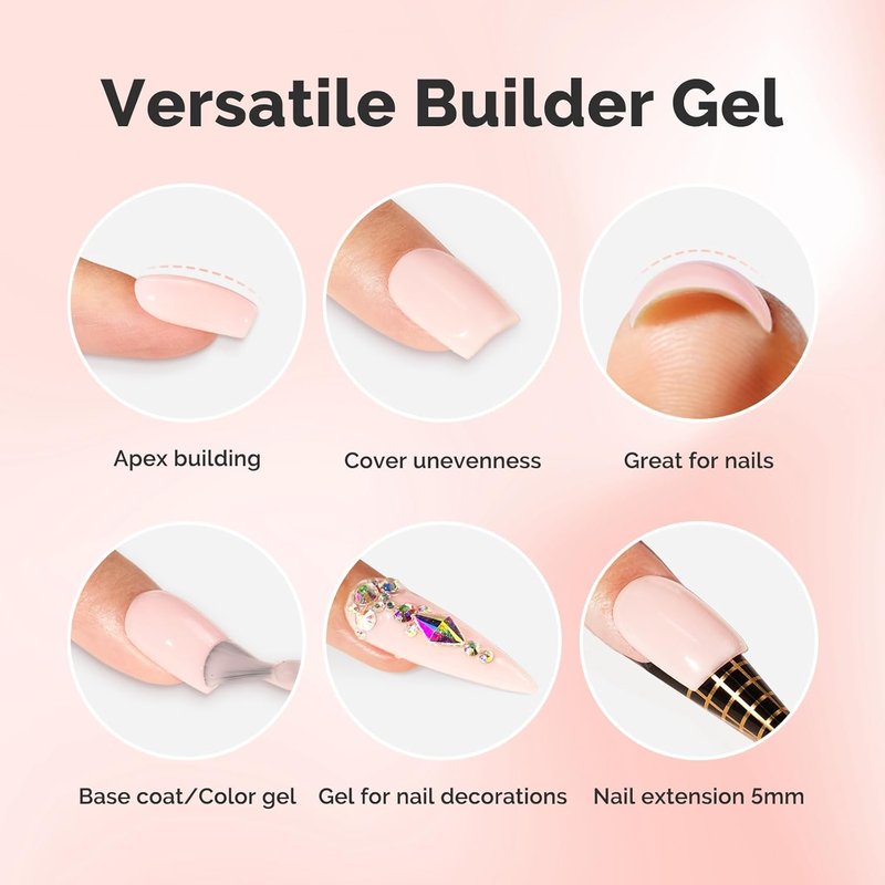 Nail Builder Gel - Thickening Soak Off UV Gel for Nail Extensions | Nude Color, Ideal for Nail Art Design