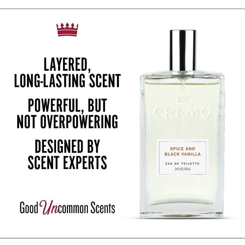 Cremo Cologne For Men - Spice & Black Vanilla Fragrance Spray | Vibrant Spices & Dark Woods, 3.4 Fl Oz