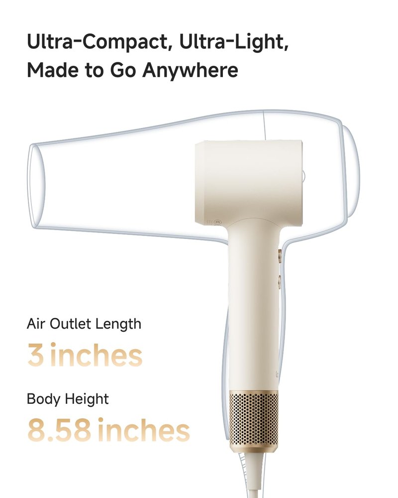 Laifen MINI Hair Dryer, Lightweight and Compact High Speed 200M Ionic Blow Dryer with 110, 000 RPM Powerful Motor for Fast Drying, Low Noise, Hairdryer with Magnetic Nozzle, Child Mode, HD310