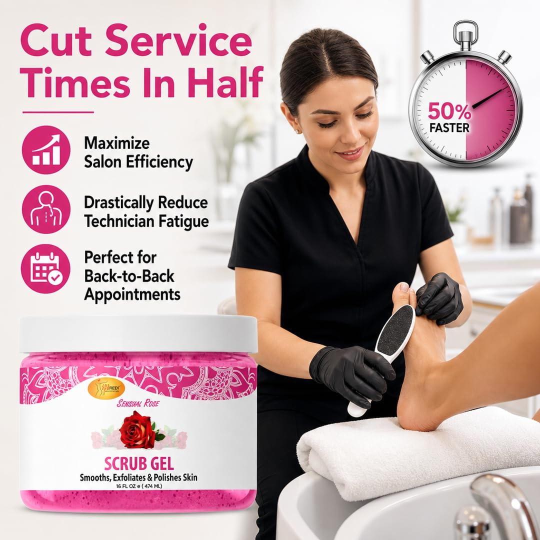 SPA REDI Exfoliating Scrub Gel – Dual-Action Pedicure Treatment for Callus Removal & Hydration, The One-Step Pedi Transformation for a 'Wow' Transformation Without Irritation 16 Oz