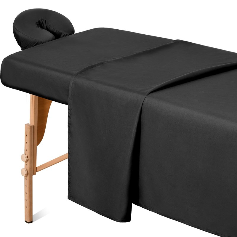 Comfyanno Massage Table Sheets Sets, 3 Pcs Professional Microfiber Spa Therapy Bed Sheets Cover, Soft, Light-Weight, Stain & Wrinkle Resistant, Includes Flat & Fitted Sheet, Face Cradle Cover - Black