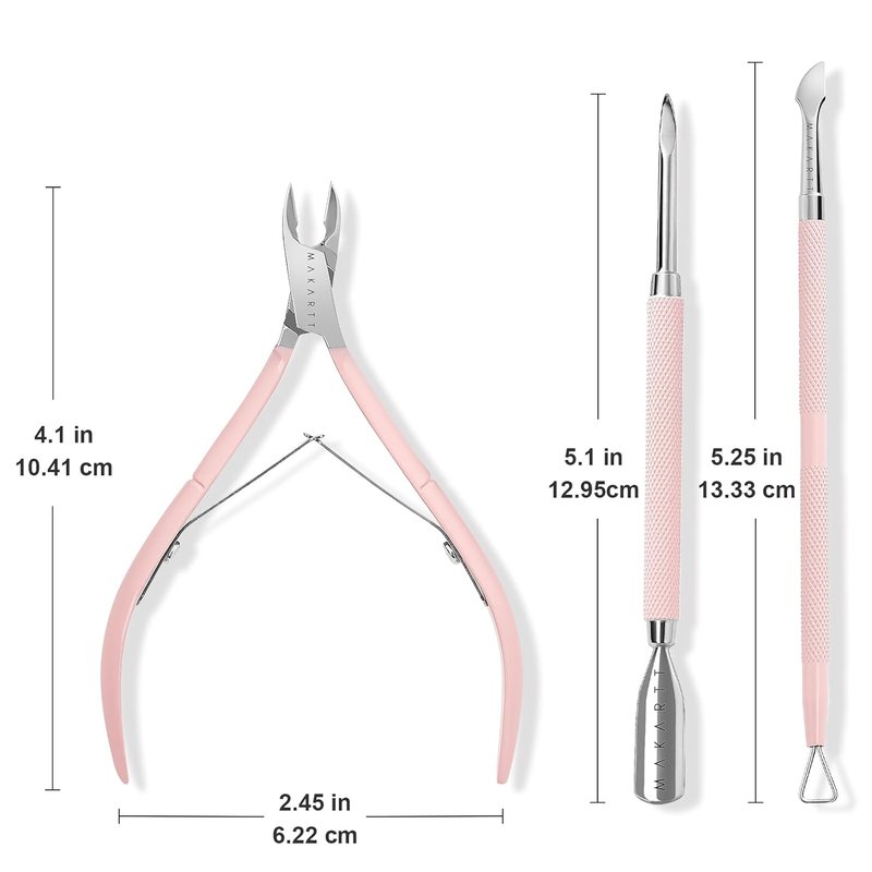 Makartt Cuticle Trimmer Set - Professional 3 PCS Pink Nail Tools with Stainless Steel Dual End Pusher | Manicure & Pedicure Essentials