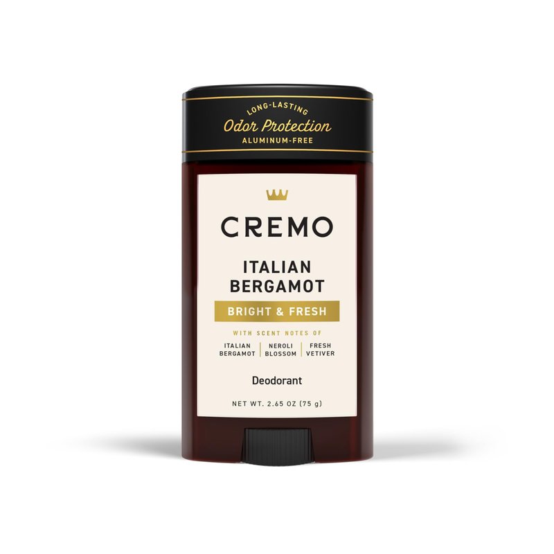 Cremo Italian Bergamot Aluminum Free Deodorant for Men, 48-hour Long Lasting Odor Protection, 2.65oz
