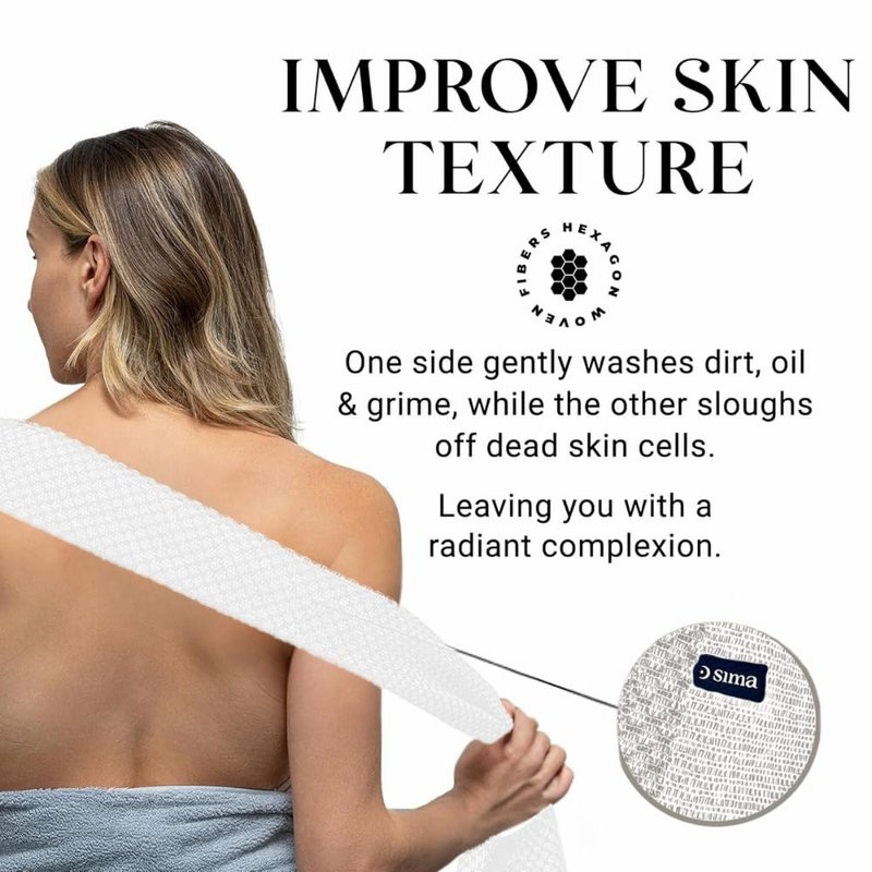Sima Brand Exfoliating Washcloth Face & Body Scrub Towel - Japanese Exfoliating Towel with Hexagon Fibers, Body Scrubber with 2 Sides for Scrubbing & Washing, Extra Long Towels (Black, 3 Pack)