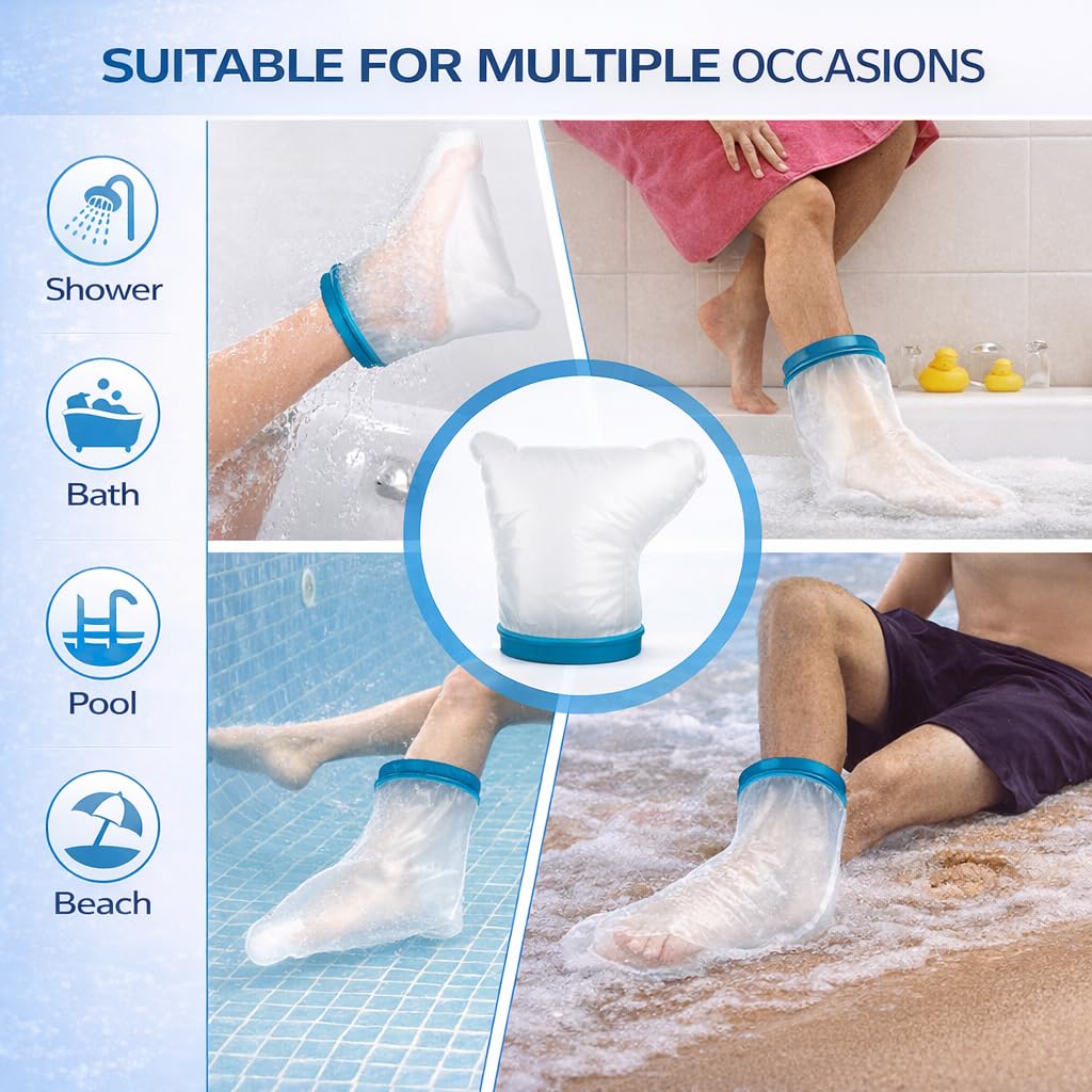 Waterproof Foot Cast Cover for Shower, Reusable Ankle Cast Protector for Adults, Watertight Shower Boot After Surgery, Foot Wound Bandage Dressing Guard, Latex-Free Medical Grade [2026 Upgrade]