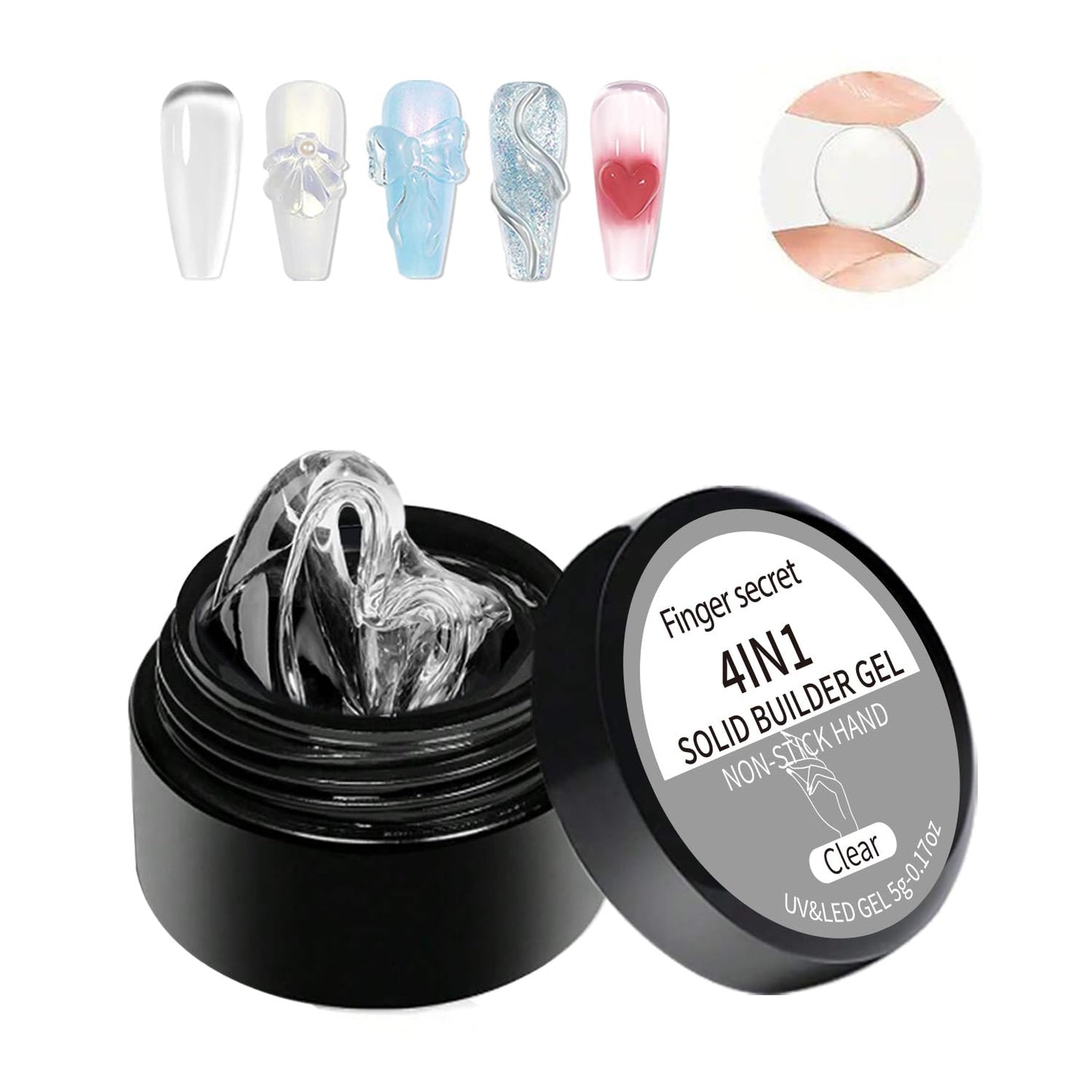 Solid Builder Gel for Nails Hard Gel 4 in1 Clear White Non-sticky for Nail Extension with Art Tools for DIY Nail Thickening Solution 5g
