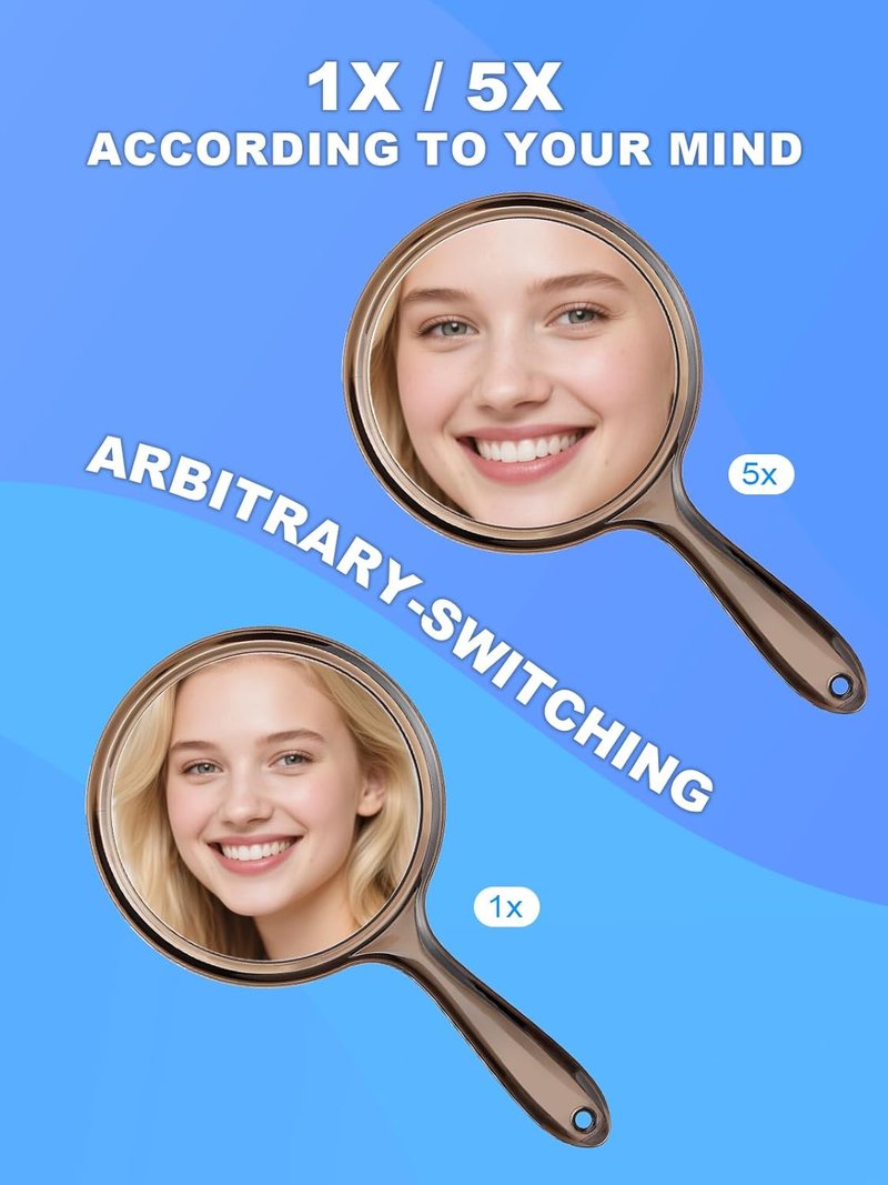 Macaki Handheld Makeup Mirror - Double-Sided 1X/5X Magnification, 10.5 x 5.7 Inches, Black
