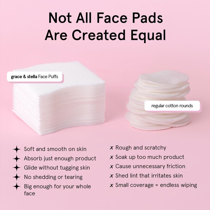 grace & stella Face Pads for Toner, Essence, and DIY Mask (100 Count) - Soft, Lint-Free Makeup Remover Pads - Durable Facial Pad for Skincare - Vegan, Cruelty-Free