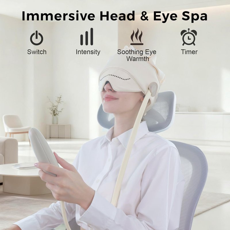 comrelax Head Massager for Headaches, Eye Massager with Heat, Electric Rechargeable Head and Eye Massage Tool for Stress Relief, Migraine Relief Massager for Forehead, 6 Zone Kneading