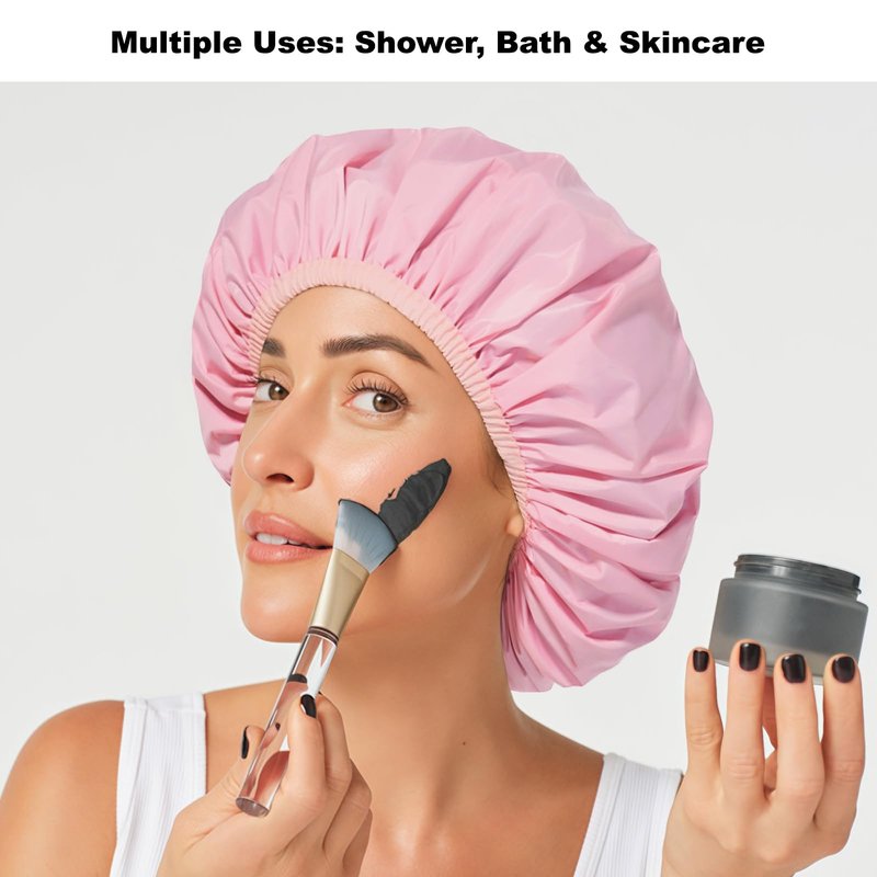 2PCS Reusable Shower Caps for Women, Waterproof Shower Bonnet with Elastic Band for Braids, Long Hair, Thick Hair