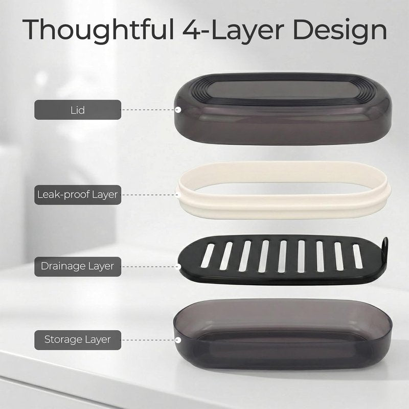 Shampoo Bar Holder Travel Case - Fits 2 Solid Shampoo & Conditioner Bars | Large Black Container for Bathroom or Travel