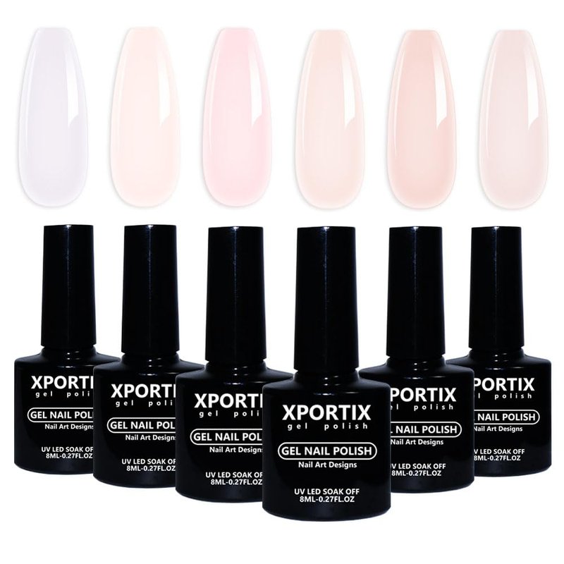 6 pcs Builder Base Gel Nail Polish Set - Nail Extension Reinforcement, Spring Color Long Lasting Gel Polish, uv led Soak Off Nail Art Designs Manicure Kit 010