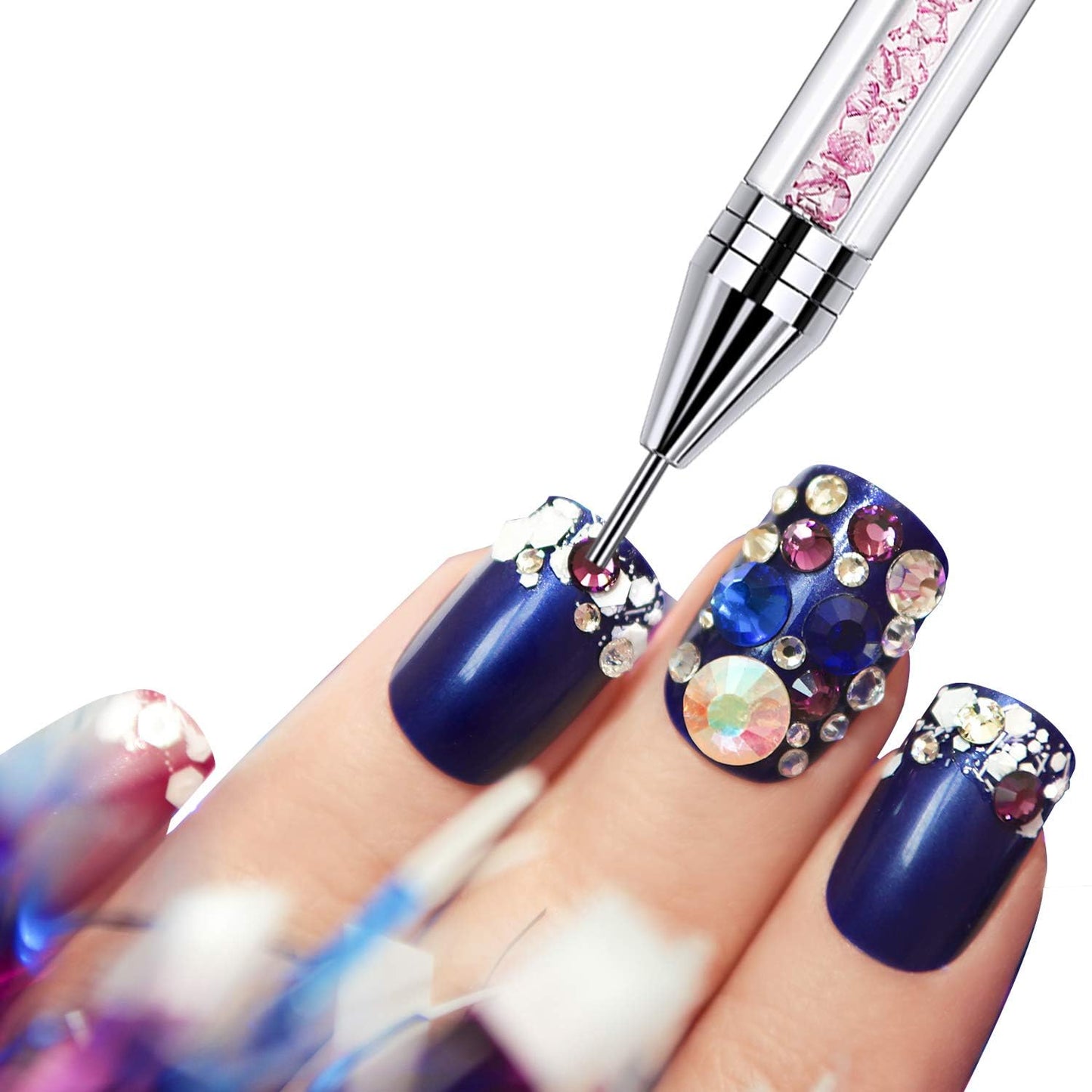 Tatuo Dual-Ended Rhinestone Picker Pen - Crystal Beads Handle for Nail Art & DIY Decoration (White)