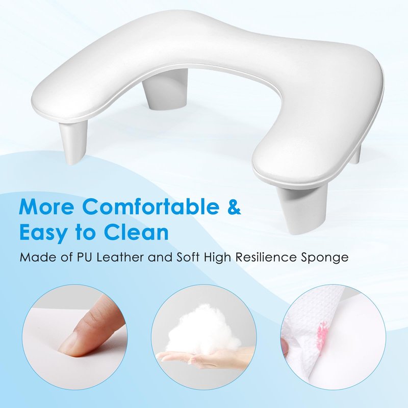 LIONVISON Arm Rest for Nails Tech U Shaped - Comfortable Manicure Nail Hand Rest Pillow Cushion, Nail Armrest Stand for Acrylic Nail Art Tech, Quick Installation, White