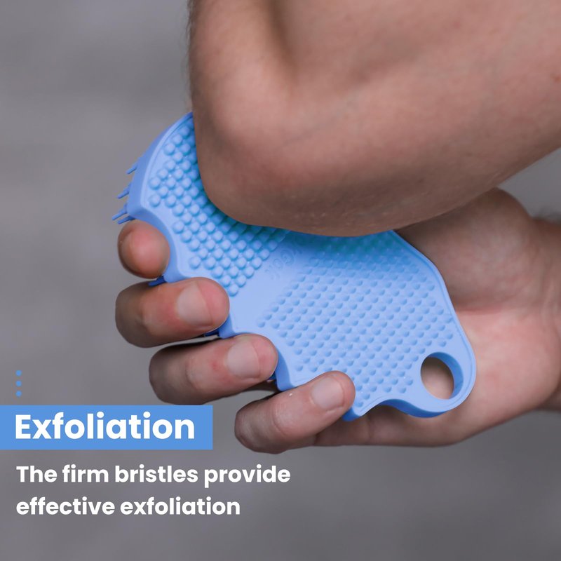 iTokGok Silicone Body Scrubber Silver-Infused Dual-Sided 3-in-1 for Shower, Body Cleaning+Massage+Exfoliator Body Brush Buffer for Men and Women, Silicone Loofah, Non-Slip Handle (Sky Blue)