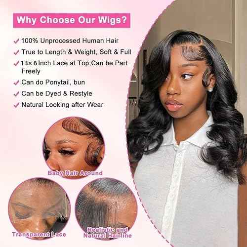Caijuxing 16 Inch Bob Wig Human Hair 13x6 HD Lace Frontal Wig 220% Density Body Wave Lace Front Wigs Human Hair Pre Plucked Bob Wigs for Women Natural Black