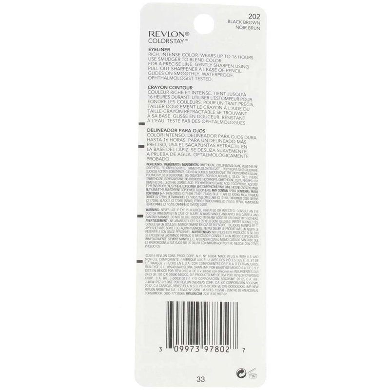 Revlon ColorStay Pencil Eyeliner - Waterproof, Smudgeproof, Longwearing with Ultra-Fine Tip | Black Brown, 0.01 Oz