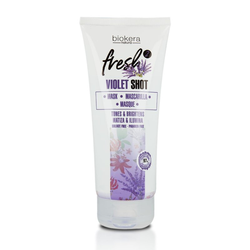 SALERM - Purple Mask - Biokera Fresh Violet Shot Mask - 200 ml - For Blonde, Gray, Highlighted, or Bleached Hair - Helps Neutralize Yellow Tones - Enhances Shine