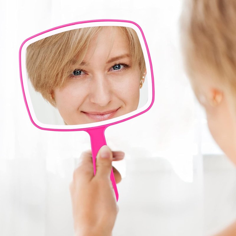 Nutair Hand Mirror, Handheld Vanity Mirror with Hanging Hole in Handle Pink 7.4" W x 10.4" L