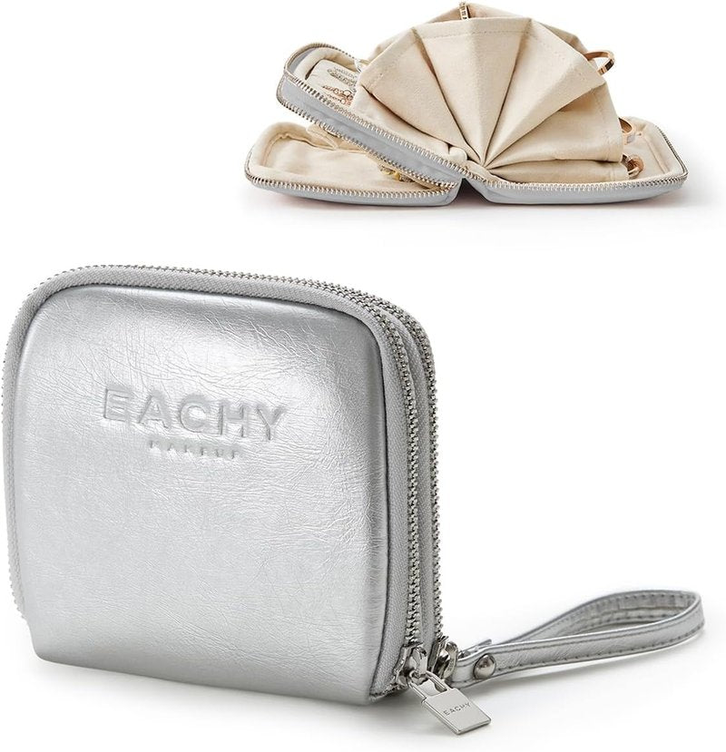 Jewelry Organizer Travel Case - Open Flat Design | No Tangle Pouch for Earrings, Necklaces, Rings & Bracelets - Silver