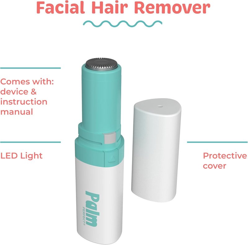 PalmPerfect Facial Hair Remover - Portable Lipstick-Sized Shaver with LED Light for Painless Hair Removal