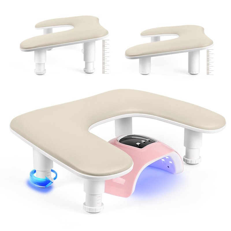 Manicure Arm Rest for Nails Tech: U-shaped Adjustable Nail Armrest - Beige PU Leather Hand Stand Rest for Manicurists